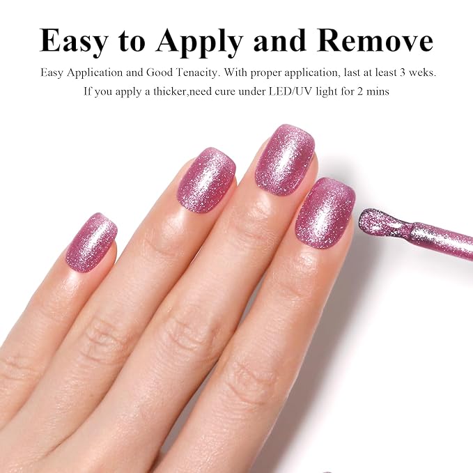 Imtiti Glitter Purple Pink Gel Nail Polish, 15ml Rose Pink Color UV/LED Soak Off Gel Polish Salon DIY Nail Art Design Manicure Gel 1Pcs