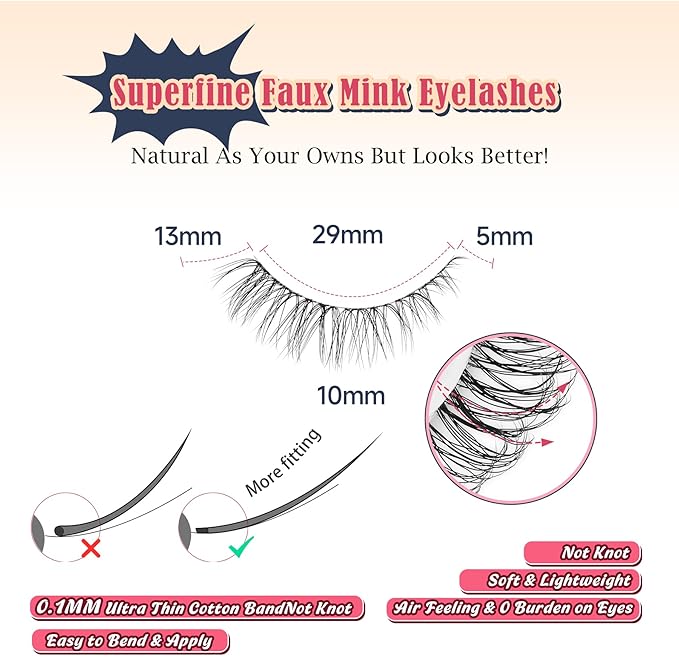 Lashes Natural Look False Eyelashes Wispy 13mm Eye Lashes Pack with Thin Cotton Band C Curl Fake Eyelashes 3D Volume For Daily Siligli Lash 7 Pair-VivaGrace Women
