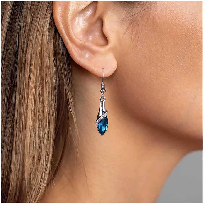 Bohemia Sapphire Drop Earrings Blue Crystal Dangle Hook Earrings Long Cz Blue Rhinestone Earrings Bridal Sapphire Earrings Jewelry for Women Gifts-VivaGrace Women