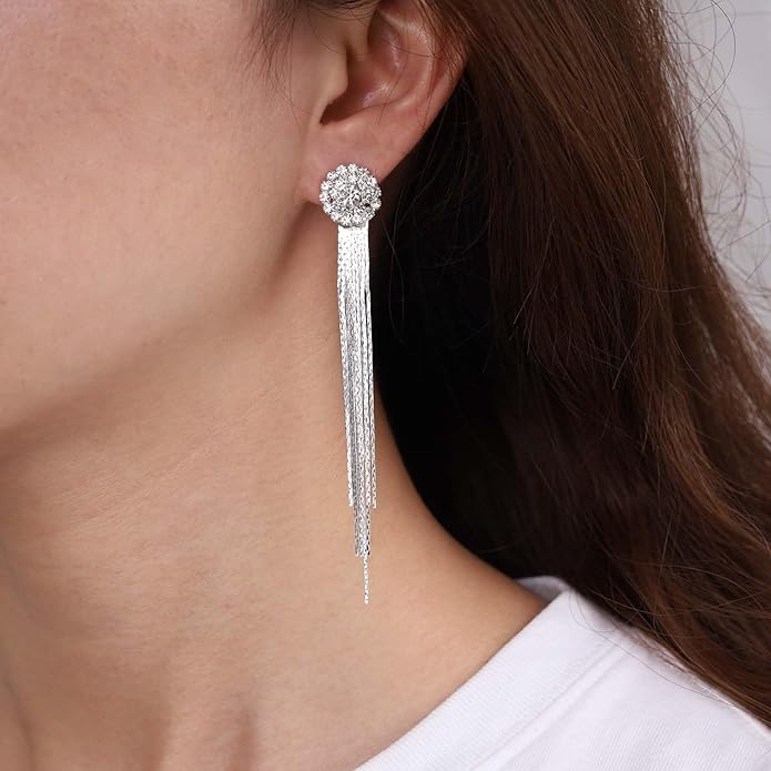 Vintage Crystal Chandelier Dangle Earrings Rhinestone Tassel Chain Earrings Wedding Chandelier Earrings Silver Full Cz Chain Earrings Jewelry for Women-VivaGrace Women