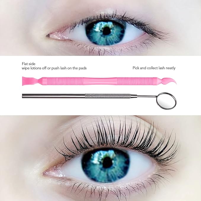 Libeauty Pink Eyelash Lift Tool, Lash Extension Supplies Metal Makeup Mirror, Lash Lifting Applicator Brush Needle for Salon or Home Use-VivaGrace Women