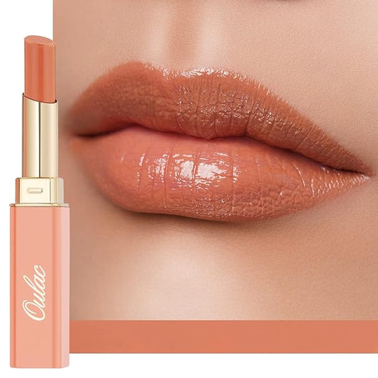 Oulac Orange Nude Shine Lipstick - Peach Moisturizing Lip Stick Glossy Tinted Lip Balm, Sheer Shine Juicy Finish, Lightweight and Hydrating Formula for Dry Lip Care, Vegan 2.2g/0.07oz (05)-VivaGrace Women