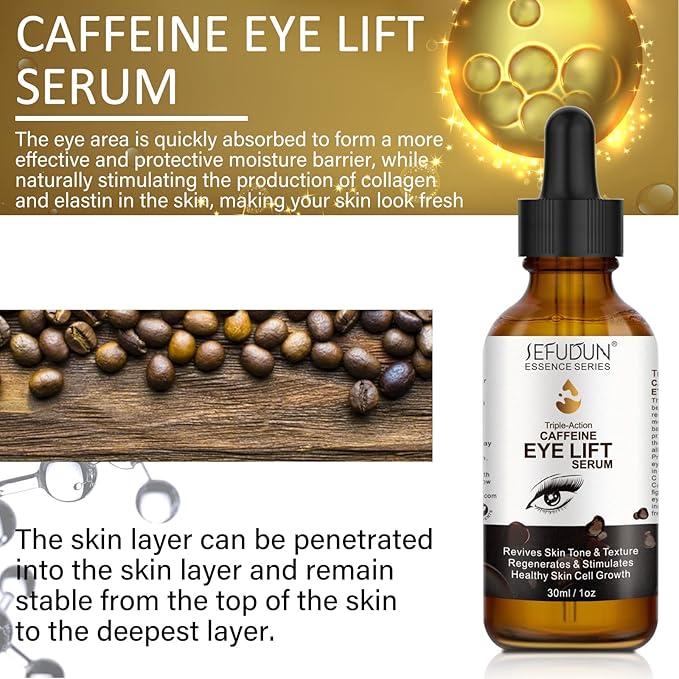 Caffeine Eye Serum, Eye Lift Serum with Vitamin C, Hyaluronic Acid, Collagen - Reduces Puffiness, Dark Circles, Under Eye Bags 1 oz / 30 ml-VivaGrace Women