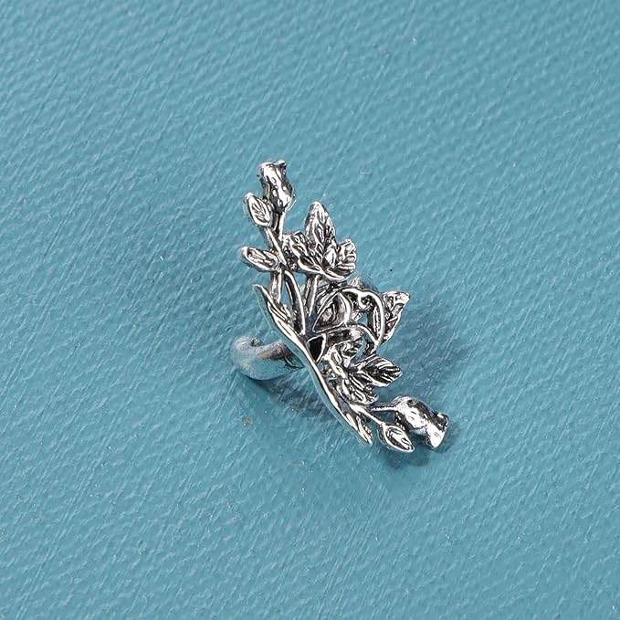 Boho Leaf Earcuff Earrings Silver Leaves Ear Cuffs Tiny No Piercing Earrings Helix Cartilage Cuff Earrings Simple Ear Crawler Earrings Jewelry for Women and Girls-VivaGrace Women