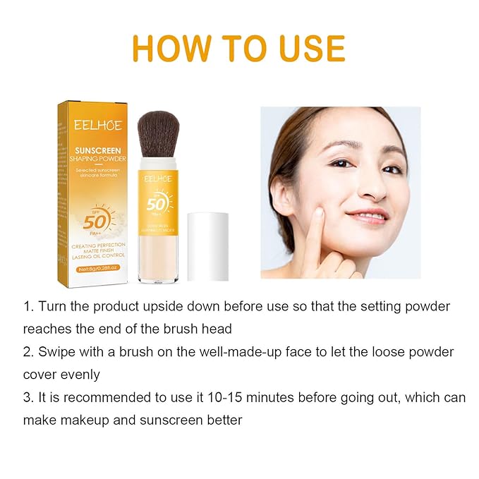 Mineral Sunscreen Setting Powder, Natural Translucent Mineral Brush Powder, SPF 50 PA++, Matte Makeup Setting Powder Long Lasting Oil Control Lightweight Breathable Face Powder for All Skin-VivaGrace Women