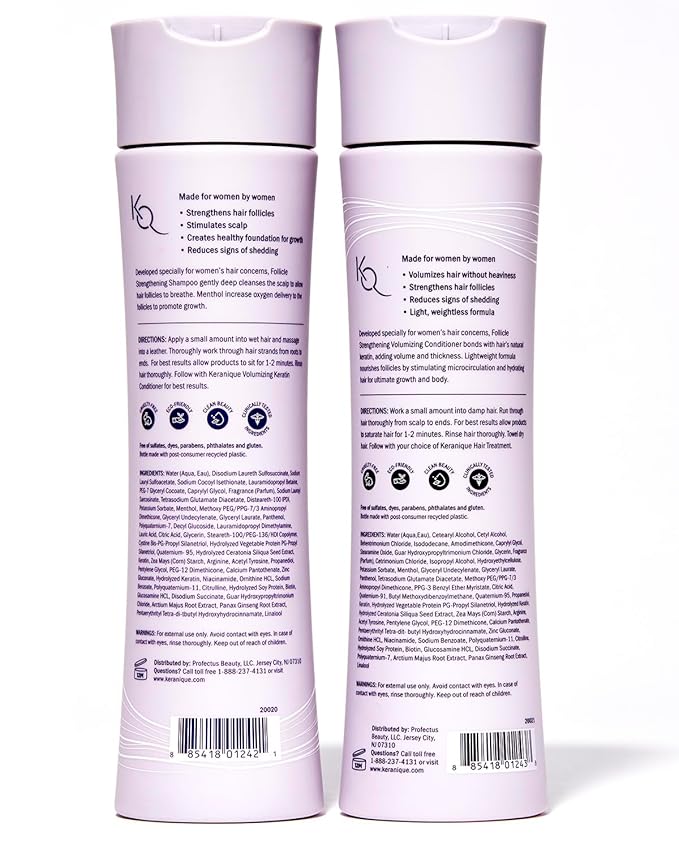 Keranique Volumizing Shampoo and Conditioner Set for Hair Repair and Growth with Biotin and Keratin for Women, Thinning Hair Formula, 8 Fl Oz Each-VivaGrace Women