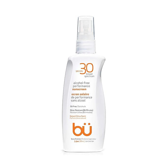 BU SPF 30 Sunscreen Spray for Face and Body, Non Aerosol Spray, Clear WOWmist, TSA Travel Size Sunblock, Oil Free and Water Resistant for Sensitive Skin, Natural Citrus 3.3 oz-VivaGrace Women