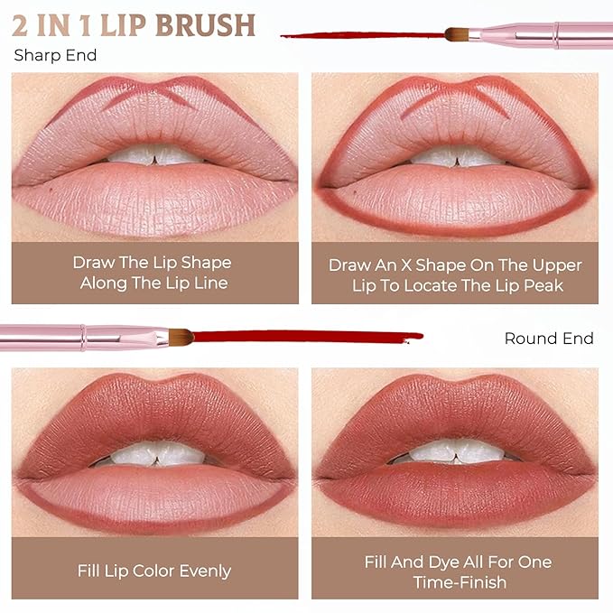 Unaone 2 Pack Lip Brush for Lipstick, Dual-Ended Lip Makeup Brush with Lid, Lipstick Brush for Lip Gloss-VivaGrace Women