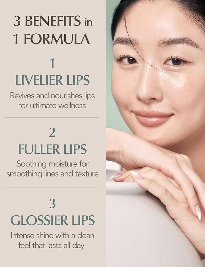 Natural Bloom Korean Lip Oil Serum 0.14 fl oz | Moisturizing Lip Booster Plumping Oil Serum Enriched w/Camellia & Safflower Oils | Non-Irritating Clear Lip Gloss with Glazed Finish (Clear Dew)-VivaGrace Women