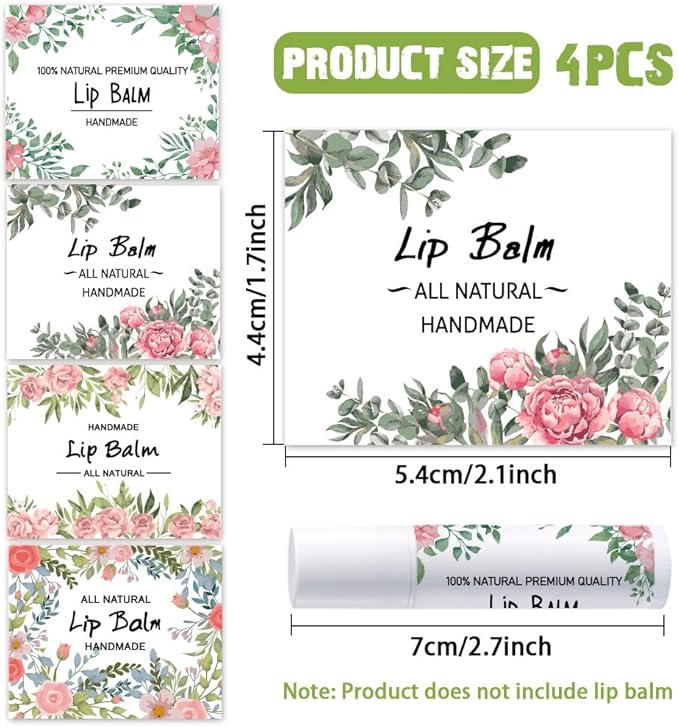 OLYCRAFT 100Pcs 4 Style Lip Balm Label Sticker Flower Pattern Labels Stickers Adhesive Lip Balm Label Sticker Plastic Lipstick Tag Stickers for Lip Balm Container Tubes 1.7x2.1 inch-VivaGrace Women