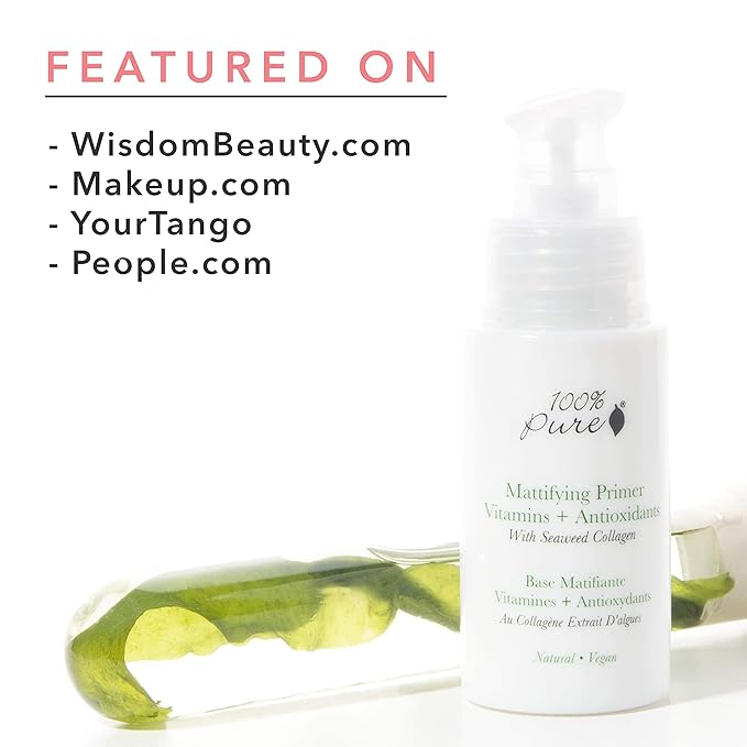 100% PURE Mattifying Face Primer Plumping Makeup Base & Moisturizer with Anti-Aging Seaweed Collagen - Long-Lasting Matte Pore Diminishing Cosmetics Prep, Flawless Smooth Skin Hydration - 1 oz-VivaGrace Women
