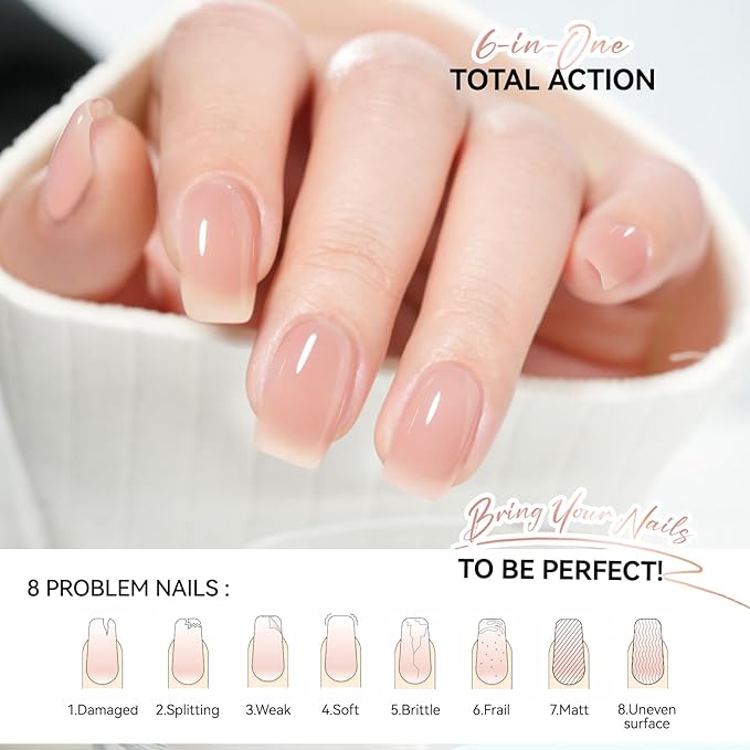 gelike ec Protein Nail Strengthener and Growth Polish: Nude Blush 15ml 6 in 1 Natural Nail Hardener Extra Strong and Growth - Nail Polish Hardener for Weak and Damaged Nails