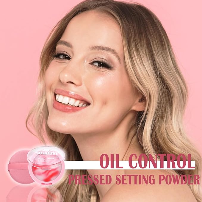 Oil Control Pressed Setting Powder, Matte Soft Jelly Texture Powder-free Face Powder, Long-Lasting Waterproof Pressed Powder Makeup, Flawless Lightweight Face Cosmetics - Pink-VivaGrace Women