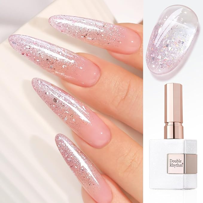 Double Rhythm 0.5Oz Glitter Gel Polish Shimmer Reflective Color for Nail Art Salon DIY Soak Off 15ml Nail Lamp Gel Polish at Home (Pastel Pink-B1163)
