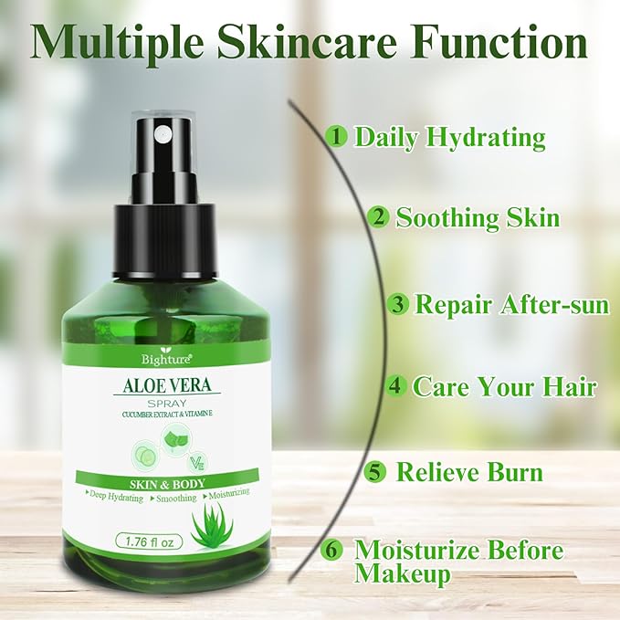 Aloe Vera Spray for Hydrating Nourishing Facial Skin in Winter, Aoe Vera Spray Extract from Freshly-cut Aloe and Cucumber Essence for Moisturizing Skin, Fast Absorbing, Easy to carry, 1.73 oz-VivaGrace Women