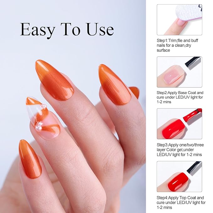 Imtiti Pearl Orange Gel Nail Polish, 1 Pcs 15ml Orange Color Soak Off LED Long-Lasting Nail Gel Polish Nail Art Starter Manicure Salon DIY at Home, 0.5 Fluid Ounces