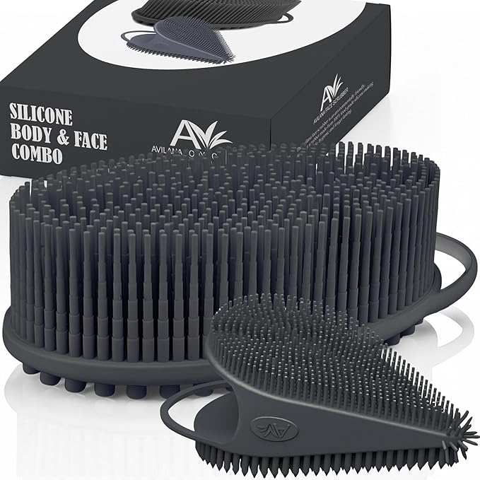 Avilana Silicone Body Scrubber – Gentle Shower Brush & Loofah Alternative- Food Grade & Lab Tested – Fast-Drying, Hygienic, BPA-Free Silicone Body Gentle Exfoliator (Dark Gray, Body & Face)-VivaGrace Women