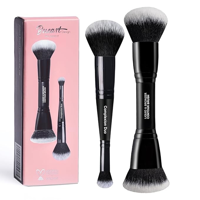 Bueart Design Complexion Duo Brush and Liquid & Bronzer Contour Makeup brushes set with ultra-soft dense hair Double-ended for Foundation Liquid Cream Concealer,Vegan and Cruelty-Free,M18-VivaGrace Women