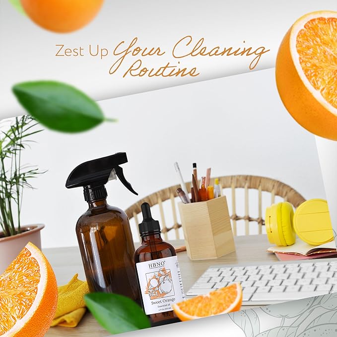 HBNO California Bottled Orange Essential Oil 4 fl oz (120ml) Value Size - Natural Orange Oil, Cold Pressed - Perfect for Cleaning, Aromatherapy, DIY, Soap & Diffuser-VivaGrace Women