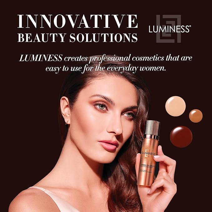LUMINESS Silk Airbrush Spray Foundation & Buffing Brush Kit – Full Coverage Foundation & Dual-Sided Buffing Brush - Buildable Coverage, Anti-Aging Formula Hydrates & Moisturizes - Neutral Fair-VivaGrace Women