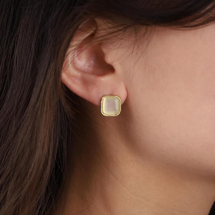 Vintage Square Opal Earrings Opal Square Stud Earrings Moonstone Stud Earrings Geometric Square Earrings Jewelry for Women-VivaGrace Women