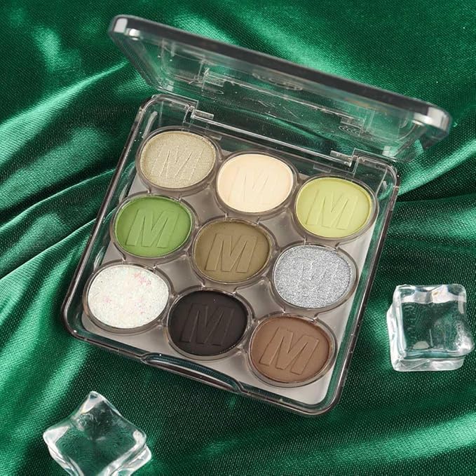 SUAKE Waterproof 9 Colors Shimmer Matte Eyeshadow Palette.Longwearing Highly Pigmented Glitter Eye Makeup Palet. Sparkle Pearlescent paleta de sombras 1# Gold Green-VivaGrace Women