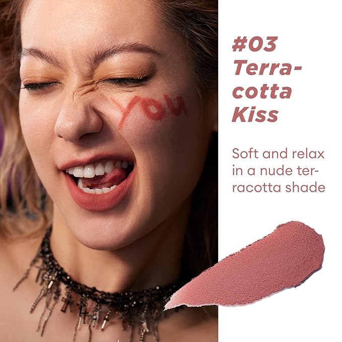 ITY Velvet Matte Finish Lip Stain-Mousse Textured Pudding Pot Lip Clay with Brush, Nude Shade, Dual-Use as Lipstick and Blush, Conceals Lip Lines, Rich Pigment, 0.21 oz (6g) in Terracotta Kiss-VivaGrace Women