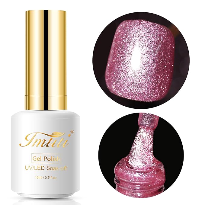 Imtiti Glitter Purple Pink Gel Nail Polish, 15ml Rose Pink Color UV/LED Soak Off Gel Polish Salon DIY Nail Art Design Manicure Gel 1Pcs
