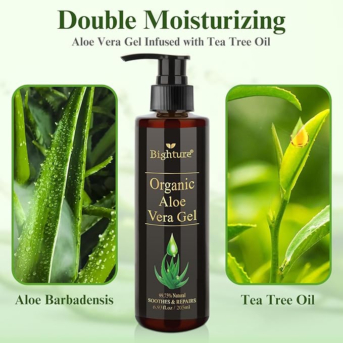 Aloe Vera Gel Infused with Tea Tree Oil for Skin Hydrating, Repair Skin, Organic Aloe Vera Gel Extract from Fresh Pure Aloe Vera for Sunburn Relief, Hair, Razor- 6.76 Fl Oz-VivaGrace Women