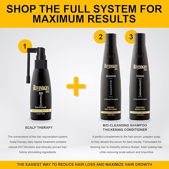 Revivogen MD Bio-Cleansing Shampoo for Thinning Hair, DHT Blocker Shampoo, Hair Loss Shampoo, Shampoo Thinning Hair, Soothes Scalp, Routine Shampoo for Women/Men Hair Loss, Hair Shampoo, 12oz-VivaGrace Women