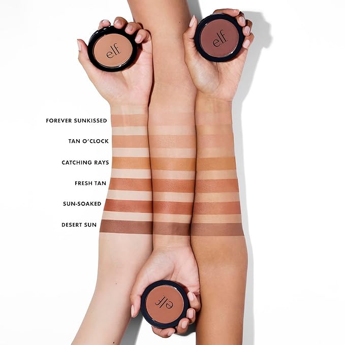 e.l.f. Primer-Infused Bronzer, Long-Lasting, Lightweight & Buildable Powder Bronzer, Delivers A Matte Finish, Vegan & Cruelty-Free, Tan O' Clock-VivaGrace Women