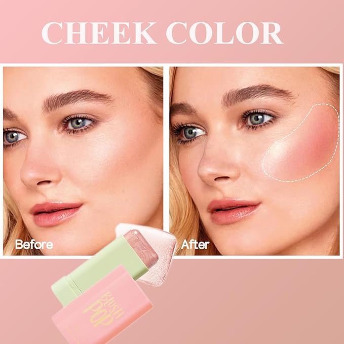 Blush Stick, Cream Blush Stick for Cheeks & Lips, Blendable Long-Lasting Multi-Use Contour Stick & Highlighter Makeup (#4 HIGHLIGHT)-VivaGrace Women