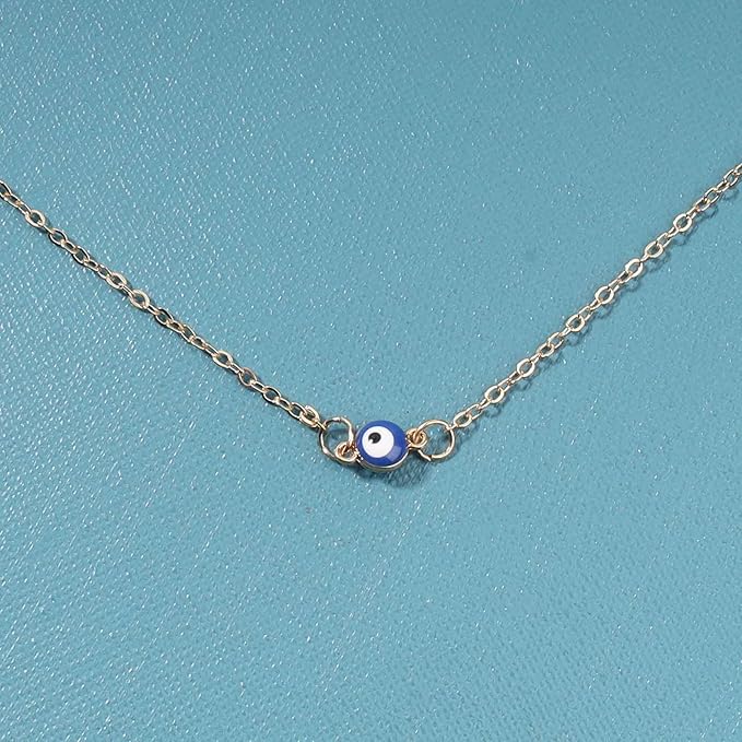 Boho Evil Eye Choker Necklace Blue Eye Pendant Necklace Minimal Gold Chain Necklace Lucky Eye Necklace Amulet Chain Jewelry for Women and Girls-VivaGrace Women