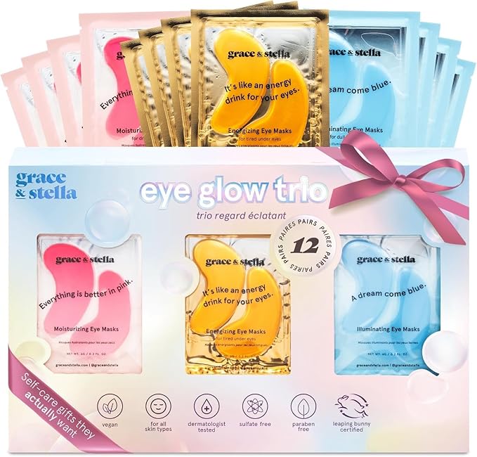 grace & stella Under Eye Patches (12 pairs) - Birthday Gifts for Women - Travel Essentials - Eye Masks for Puffy Eyes and Dark Circles - Anniversary Gifts for Her, Bachelorette Party Favors - Vegan
