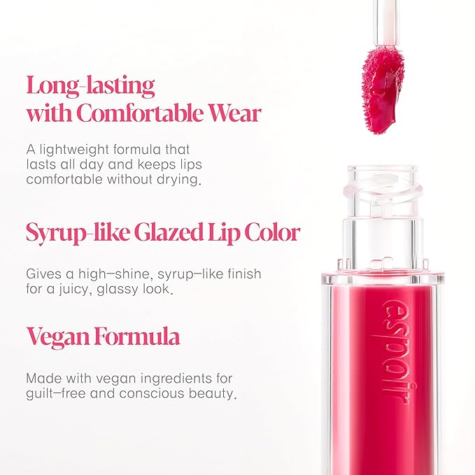 Espoir Couture Lip Tint Glaze #12 Cherry Sorbet 0.14oz | Volumizing Lip Stain with Syrupy Shine | Long-Lasting & Vibrant Color for Radiant Lip Look | Moisturizing & Glossy Lip Tint | Korean Lip Makeup-VivaGrace Women