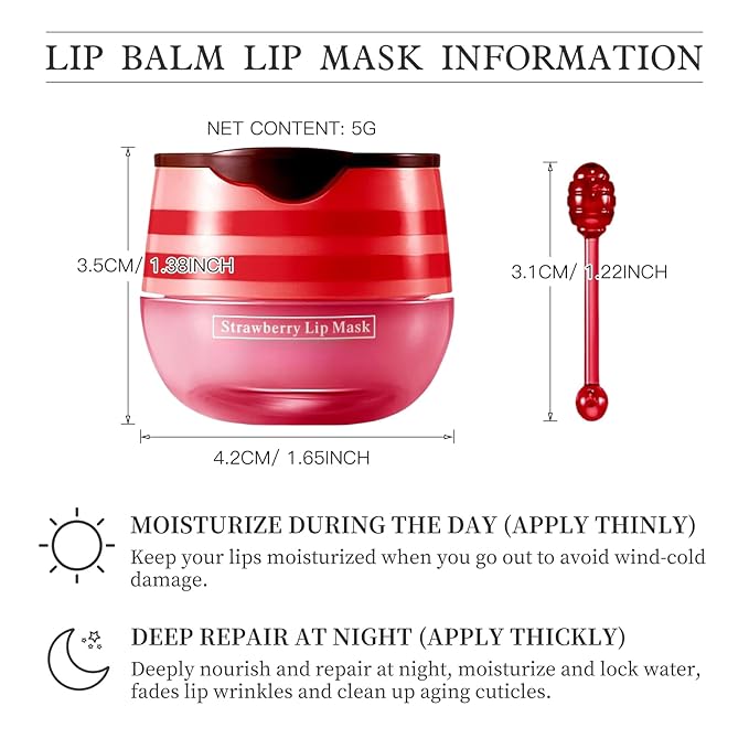 4 PCS Bee Honey Lip Balm Honey Pot, Strawberry & Bee Honey Lip Mask, Reduces Lip Lines, Hydrate & Moisturizing Lip Skin Care, Prevention Dry Cracked Lips, Bee Honey Lip Balm for Lip Repair Treatment-VivaGrace Women