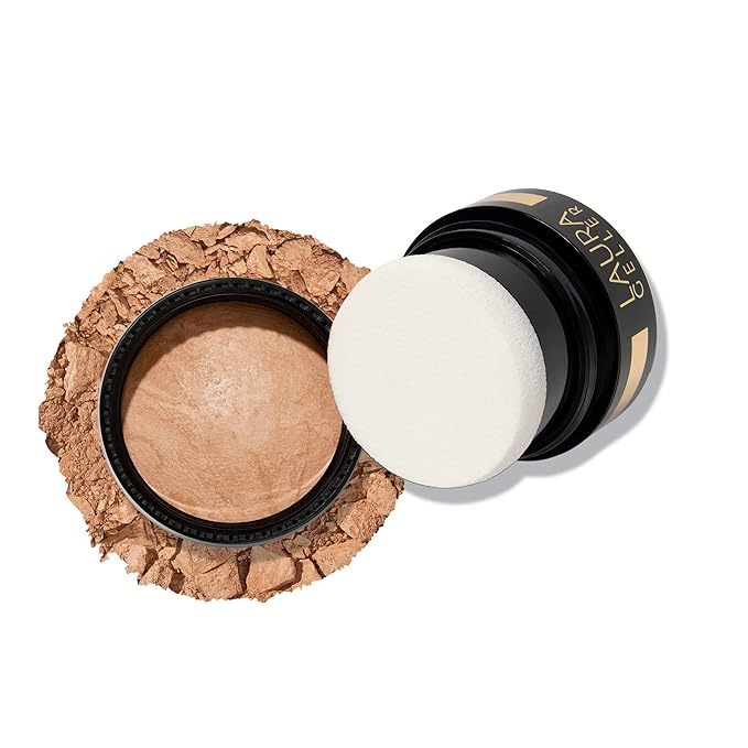 LAURA GELLER NEW YORK Award-Winning Baked Balance-n-Brighten To Go Travel Size Color Correcting Powder Foundation - Golden Medium - Buildable Light to Medium Coverage - Demi-Matte Natural-VivaGrace Women