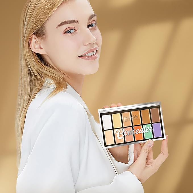 All In One Color Correcting Palette + 8 Makeup Brushes, 3D Cosmetics Cream Contour Highlighting Foundation Makeup Palette Long Lasting for Sculpt &Highlighting, Define Cheekbones-VivaGrace Women