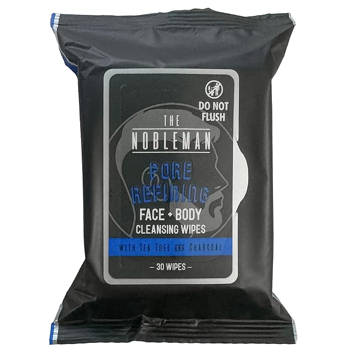 Global Beauty Care The Nobleman Pore Refining Face + Body Cleansing Wipes, 120 Count, Tea Tree & Charcoal