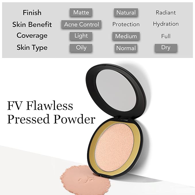 FV Matte Finish Pressed Powder, Long-Lasting, Lightweight, Oil-Control, Medium Coverage Baking Setting Powder for All Skin Types, 0.28 Oz, Classic Ivory-VivaGrace Women