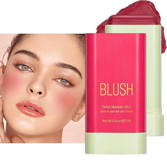 Blush Stick, Cream Blush Stick for Cheeks & Lips, Blendable Long-Lasting Multi-Use Contour Stick & Highlighter Makeup (#2 HOT RED)-VivaGrace Women