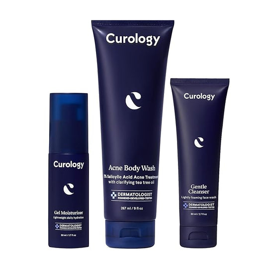 Curology Everyday Skincare Bundle, Gentle Facial Cleanser, Acne Body Wash (2% Salicylic Acid), and Daily Gel Face Moisturizer with Hyaluronic Acid-VivaGrace Women