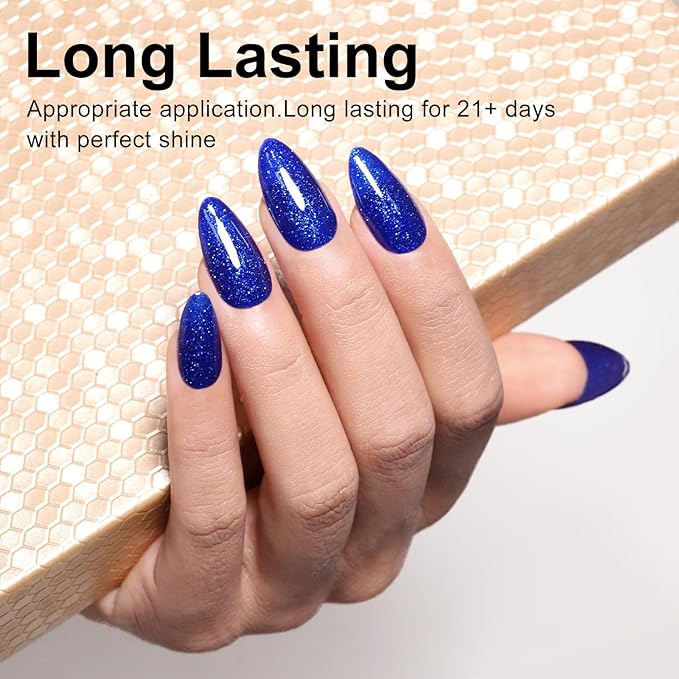 Imtiti Glitter Deep Blue Gel Nail Polish, 0.5 fl oz Shimmer Sea Blue UV/LED Soak Off for Spring and Summer Nail Design