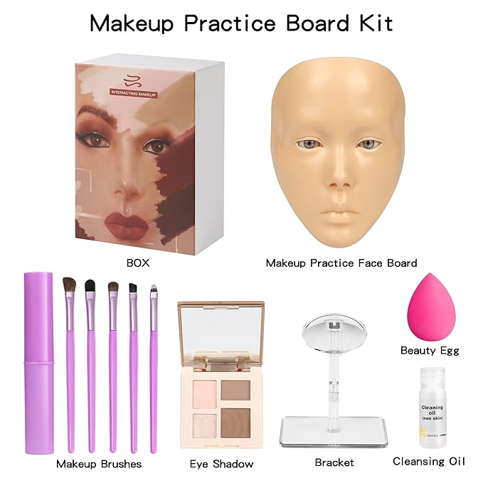 Makeup Practice Mannequin Face, 5d Reusable Silicone Makeup Practice Board Full Face with Makeup Brushes Sponge Set and Eyeshadow Board Makeup Kit for Makeup Artist, Girl's Gift Or Professionals-VivaGrace Women
