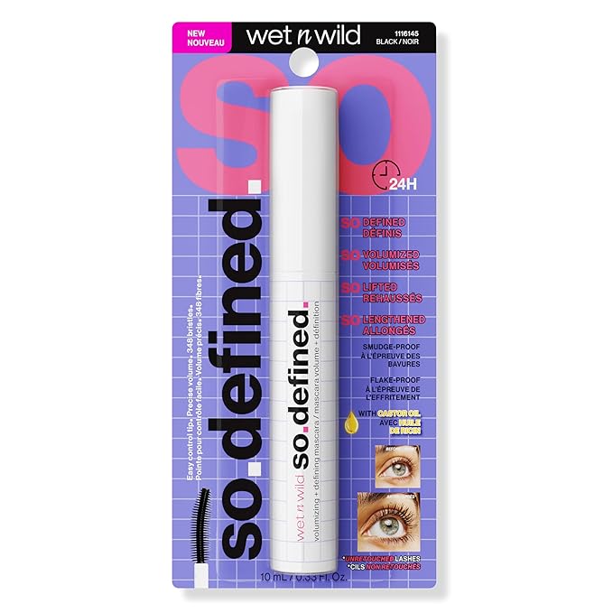 wet n wild So Defined Mascara, Volumizing & Lengthining with a Buildable Castor Oil-Infused Formula, Long-Lasting Clump-Free Application for Visibly lifted lashes, Vegan & Cruelty-Free - BLACK