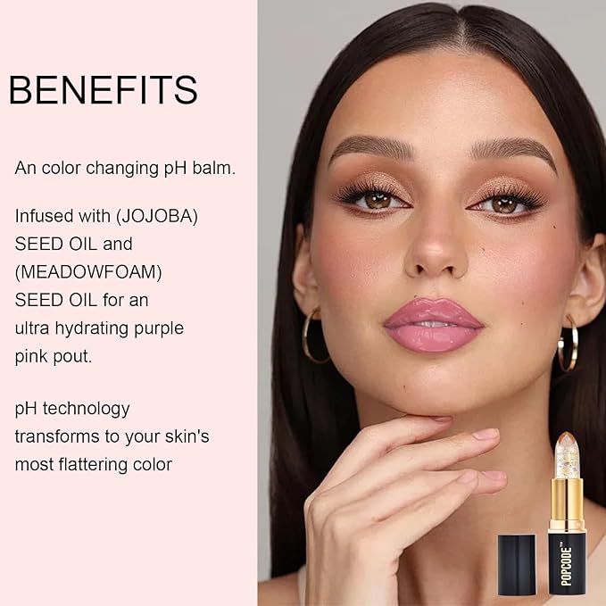 pH Lip Balm, Color Changing Lipstick and Tinted Lip Balm Chapstick, Vegan & Cruelty Free Glitter Lipstick Lip Gloss, Hydrate & Nourish with JOJOBA and MEADOWFOAM SEED OIL, #003 Pink Crystal-VivaGrace Women