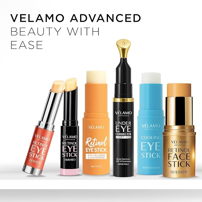 VELAMO ADVANCED Retinol Eye Balm Stick: Under Eye Cream for Dark Circles Puffiness Eye Bags Wrinkles Fine Lines - Korean Skincare Formula with Collagen, Niacinamide, Peptides & Hyaluronic Acid 2 Packs