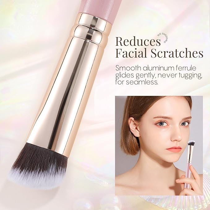 GLO&RAY Angled Concealer Brush with Cap – Flat Top Synthetic Makeup Brush for Under Eye, Spot Coverage, Travel Size Concealer Blending Tool for Liquid & Cream Application (Pink)-VivaGrace Women
