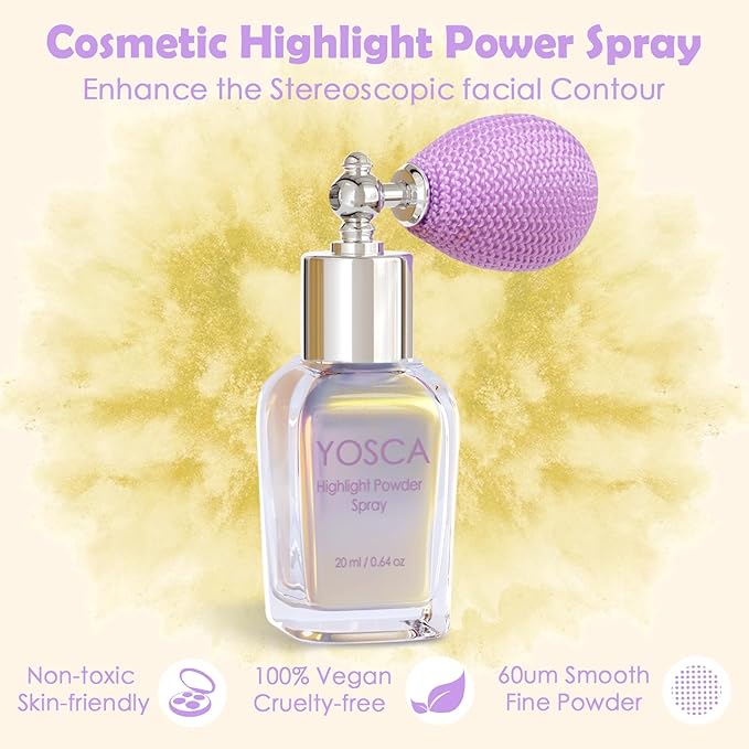 Highlighter Powder Spray, 20ML Cosmetic Grade High Gloss Body Shimmer Powder Fairy Dust Highlighter Sparkle Face Makeup Setting Magic Diamond Glitter Spray Shimmer Face Body Skin Hair Clothes-VivaGrace Women
