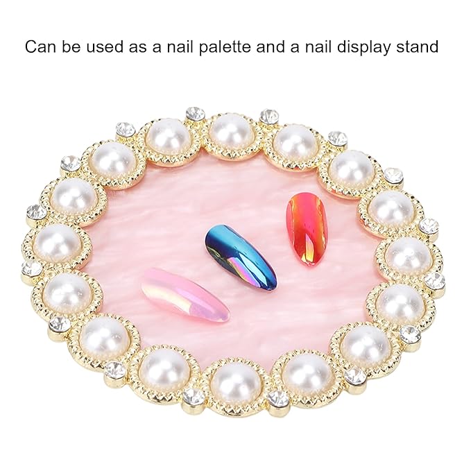 Resin Stone Nail Art Palette, Nail Art Display Board Cosmetic Nail Mixing Palette Drawing Color Mixing Nail Art Painting Gel Palette Tips Display Plate(Golden)-VivaGrace Women
